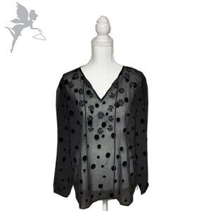 CHARTER CLUB Holiday Sheer Starburst Beaded Dot Peasant Blouse.